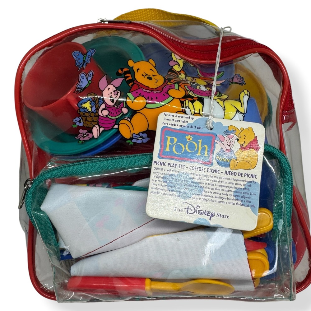 Vintage Disney Store Winnie The Pooh Picnic Play Set Backpack Y2K 2000s Toy